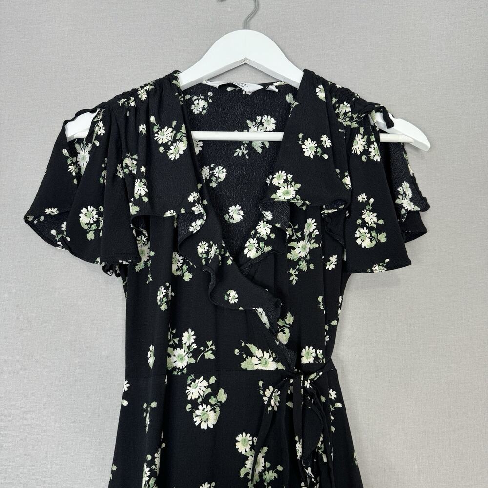 & Other Stories Floral Wrap Maxi Dress Womens 0 Black Prairie Cottagecore Fairy - Picture 3 of 16